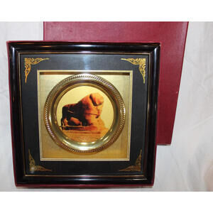 Vtg Framed “Lion of Babylon” Decorative Plate – Iraq Heritage Souvenir – Gold To